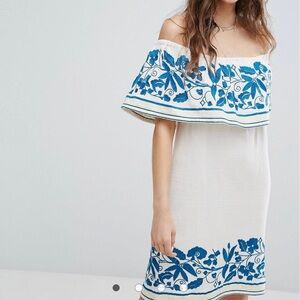 COPY - Maison Scotch Boho Off The Shoulder Dress With Embroidery